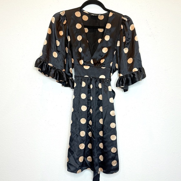 Betsey Johnson Vintage 90's Silk Polka Dot Babydoll Empire Waist w Tie Sz 4 - Picture 3 of 7